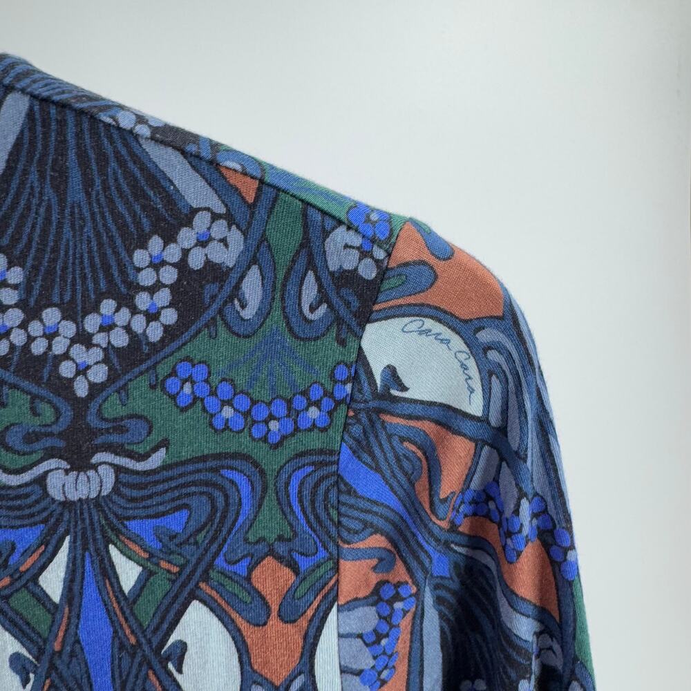 Cara Cara Liza Long Sleeve Printed Midi Fringe Hem Dress Blue Green Size M - Picture 5 of 9